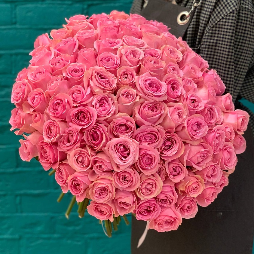 Изображение товара Букет из 101 розовой розы Цветы Мишки свежие и яркие