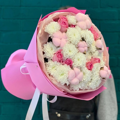 

ЦВЕТЫ МИШКИ Букет из розы и хризантемы, Букет из розы и хризантемы