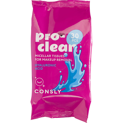 

CONSLY Мицеллярные салфетки для снятия стойкого макияжа с гиалуроновой кислотой Pro - Clean Micellar Tissues For MakeUp Removal Hyaluronic Acid, Мицеллярные салфетки для снятия стойкого макияжа с гиалуроновой кислотой Pro - Clean Micellar Tissues For Make
