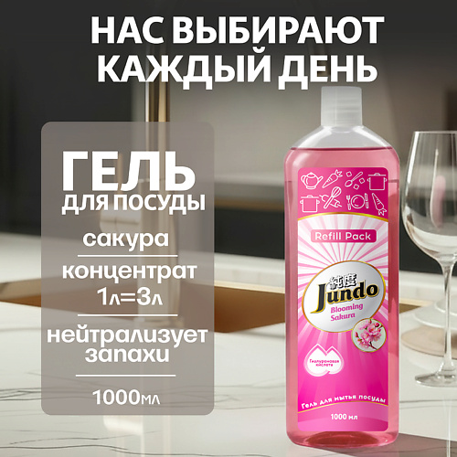 

JUNDO Средство для мытья посуды, концентрированный ЭКО-гель Premium Sakura 1000, Средство для мытья посуды, концентрированный ЭКО-гель Premium Sakura