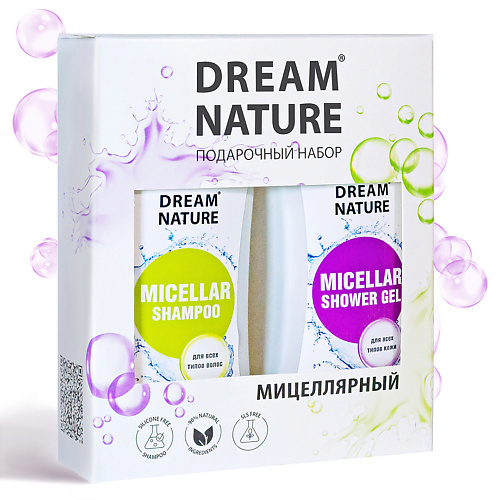 

DREAM NATURE Подарочный набор для женщин 2в1 "Мицеллярный": гель и шампунь, Подарочный набор для женщин 2в1 "Мицеллярный": гель и шампунь