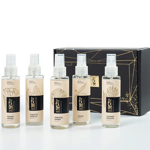 

BEON Подарочный набор парфюмированных спреев для тела мистов ROYAL 5 ароматов, Подарочный набор парфюмированных спреев для тела мистов ROYAL 5 ароматов