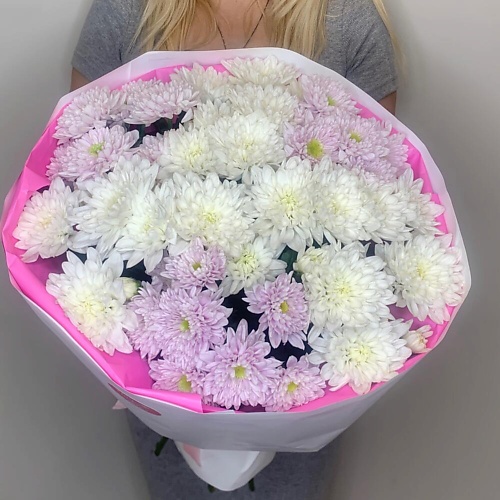 

FLEUR DE FEE ЦВЕТОЧНАЯ ФЕЯ Букет из 7 белых и сиреневых кустовых хризантем Балтика, Букет из 7 белых и сиреневых кустовых хризантем Балтика