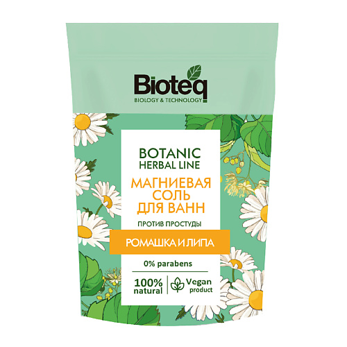 

BIOTEQ Соль для ванн Магниевая ромашка и липа 500, Соль для ванн Магниевая ромашка и липа