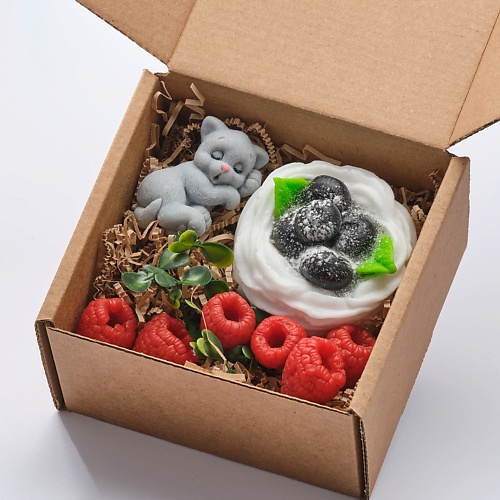 

SKUINA Мыло ручной работы Котик, малина и пирожное 125, Мыло ручной работы Котик, малина и пирожное