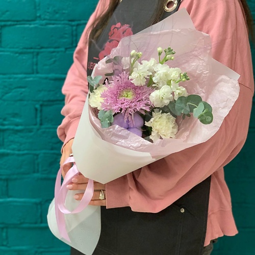 

ЦВЕТЫ МИШКИ Букет из хризантемы и маттиолы, Букет из хризантемы и маттиолы