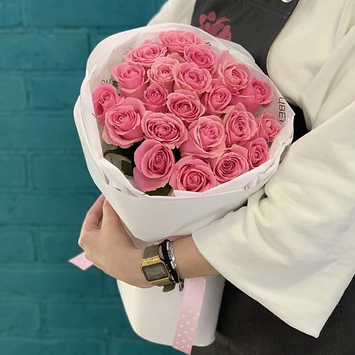 

ЦВЕТЫ МИШКИ Букет из 21 розовой розы, Букет из 21 розовой розы