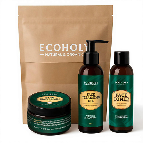 

ECOHOLY Набор Тоник для сухой кожи, Зеленая глина, Гель для умывания успокаивающий с витамином Е Face Toner Dry Skin Types + Face Clay Mask Green + Face Cleansing Gel, Набор Тоник для сухой кожи, Зеленая глина, Гель для умывания успокаивающий с витамином 