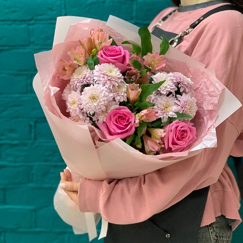 

ЦВЕТЫ МИШКИ Букет из розы и альстромерии, Букет из розы и альстромерии