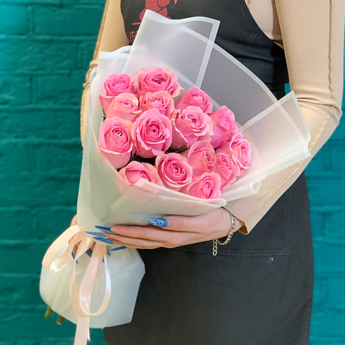 

ЦВЕТЫ МИШКИ Букет из 15 розовых роз, Букет из 15 розовых роз