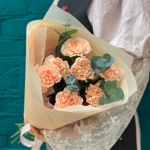 

ЦВЕТЫ МИШКИ Букет из 7 персиковых гвоздик, Букет из 7 персиковых гвоздик