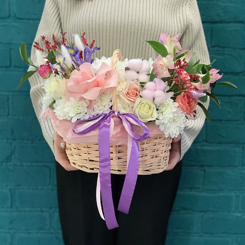 

ЦВЕТЫ МИШКИ Корзина (композиция) из хризантемы и розы, Корзина (композиция) из хризантемы и розы