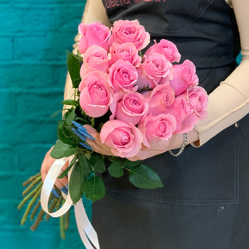 

ЦВЕТЫ МИШКИ Букет из 15 розовых роз, Букет из 15 розовых роз