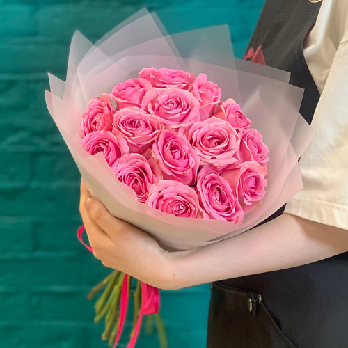 

ЦВЕТЫ МИШКИ Букет из 15 розовых роз, Букет из 15 розовых роз