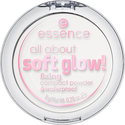 

ESSENCE Пудра компактная с эффектом сияния all about soft glow! fixing compact powder waterproof 8, Пудра компактная с эффектом сияния all about soft glow! fixing compact powder waterproof