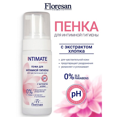 

FLORESAN Пенка для интимной гигиены с экстрактом хлопка "Comfort" INTIMATE, Пенка для интимной гигиены с экстрактом хлопка "Comfort" INTIMATE