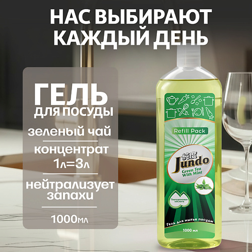 

JUNDO Средство для мытья посуды, концентрированный ЭКО-гель Premium Green tea with mint 1000, Средство для мытья посуды, концентрированный ЭКО-гель Premium Green tea with mint