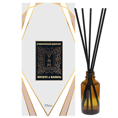 

VAN&MUN Ароматический диффузор Мускус и Ваниль с фибровыми палочками для дома 55, Ароматический диффузор Мускус и Ваниль с фибровыми палочками для дома