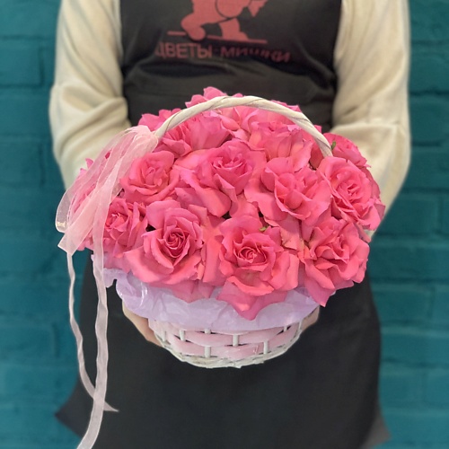 

ЦВЕТЫ МИШКИ Корзина (композиция) из 25 французских роз, Корзина (композиция) из 25 французских роз