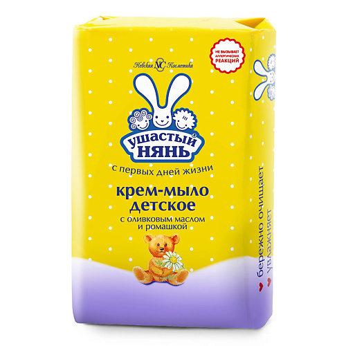 

УШАСТЫЙ НЯНЬ Крем-мыло детское 0+ с оливковым маслом и ромашкой 90, Крем-мыло детское 0+ с оливковым маслом и ромашкой