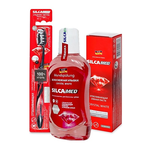 

SILCAMED Набор для отбеливания зубов: зубная паста, зубная щетка, ополаскиватель CRYSTAL WHITE, Набор для отбеливания зубов: зубная паста, зубная щетка, ополаскиватель CRYSTAL WHITE