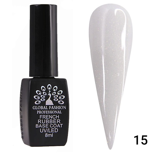 фото Global fashion каучуковая камуфлирующая френч база для гель-лака с шиммером rubber french base coat