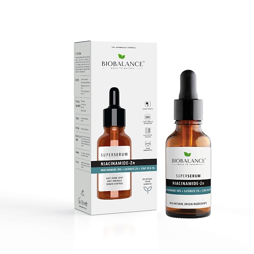 

BIOBALANCE Сыворотка для лица SUPER SERUM NIACINAMIDE 10% + LICORICE 2% + ZINC PCA 1% 30, Сыворотка для лица SUPER SERUM NIACINAMIDE 10% + LICORICE 2% + ZINC PCA 1%