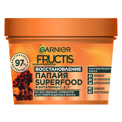 

FRUCTIS Маска 3в1, Superfood Папайя, для поврежденных волос 390, Маска 3в1, Superfood Папайя, для поврежденных волос