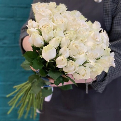 

ЦВЕТЫ МИШКИ Букет из 51 белой розы, Букет из 51 белой розы