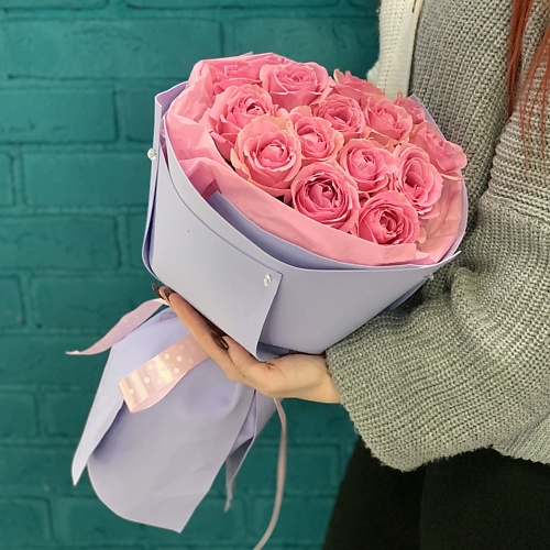 

ЦВЕТЫ МИШКИ Букет из 15 розовых роз, Букет из 15 розовых роз