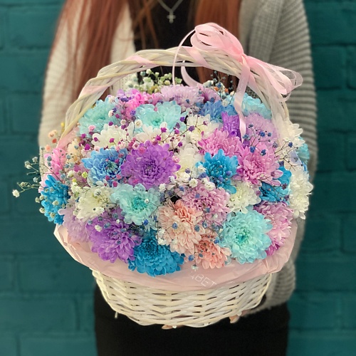 

ЦВЕТЫ МИШКИ Корзина (Композиция) из хризантемы и гипсофилы, Корзина (Композиция) из хризантемы и гипсофилы