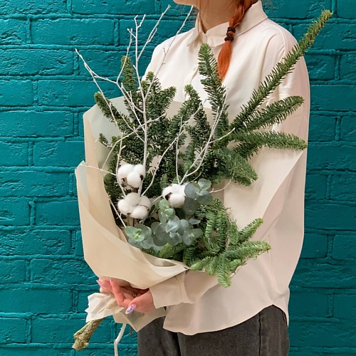 

ЦВЕТЫ МИШКИ Новогодний букет из нобилиса и хлопка, Новогодний букет из нобилиса и хлопка