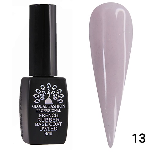 фото Global fashion каучуковая камуфлирующая френч база для гель-лака с шиммером rubber french base coat