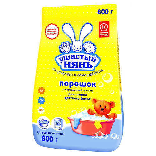 

УШАСТЫЙ НЯНЬ Порошок универсальный 0+ для стирки детского белья 800, Порошок универсальный 0+ для стирки детского белья