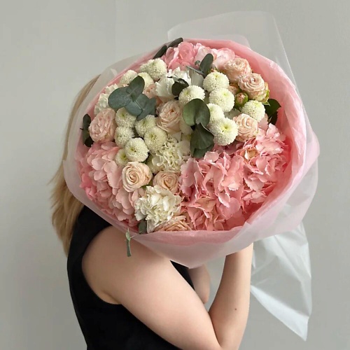 МНОГО ЦВЕТОВ ЦВЕТОЧНЫЙ МАГАЗИН Сборный Букет из Гортензий Хризантемы Кустовых роз и Диантусов 4800₽