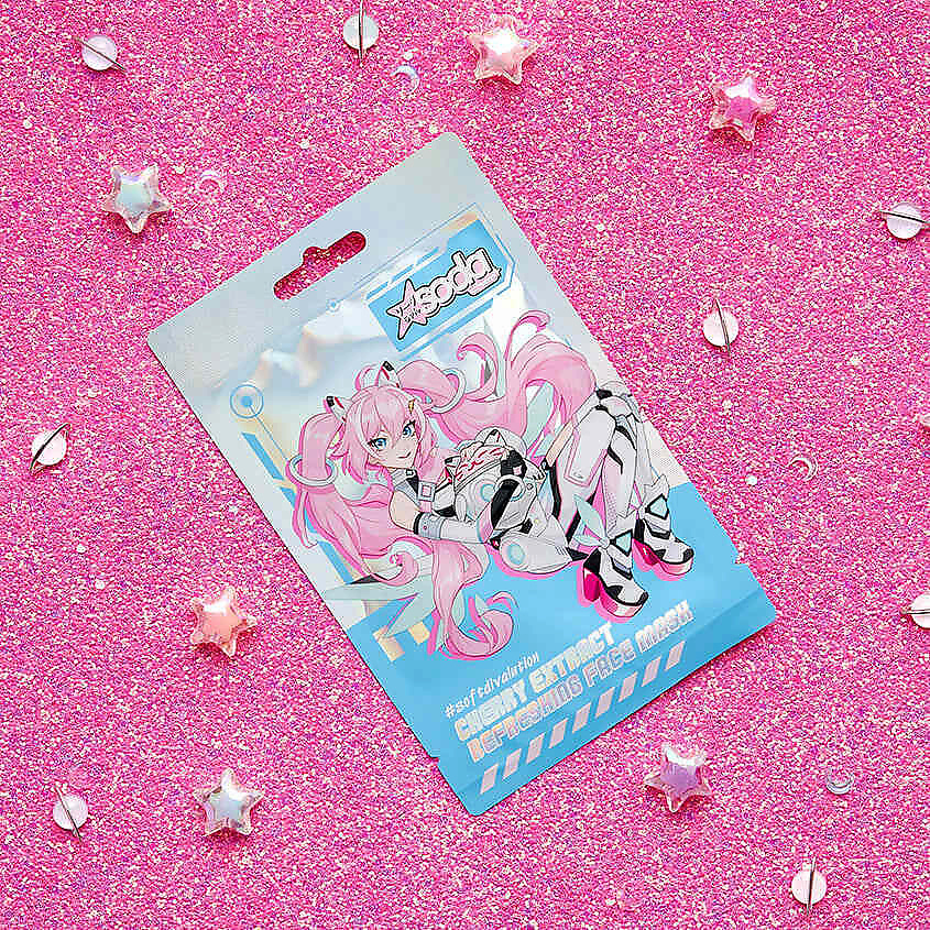 SODA Chan Маска для лица тканевая Cherry Extract Refreshing Face Mask #softdivalution – фото 4