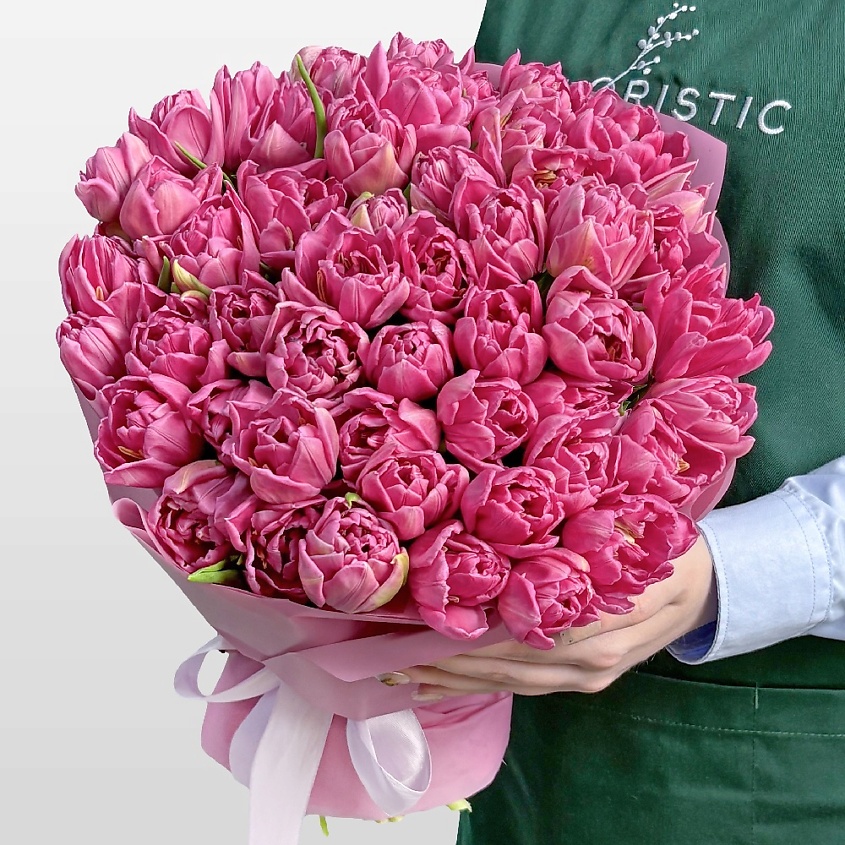 Изображение товара STUDIO FLORISTIC Букет розовых Пионовидных Тюльпанов 51 шт «Малиновый Звон», Фуксия