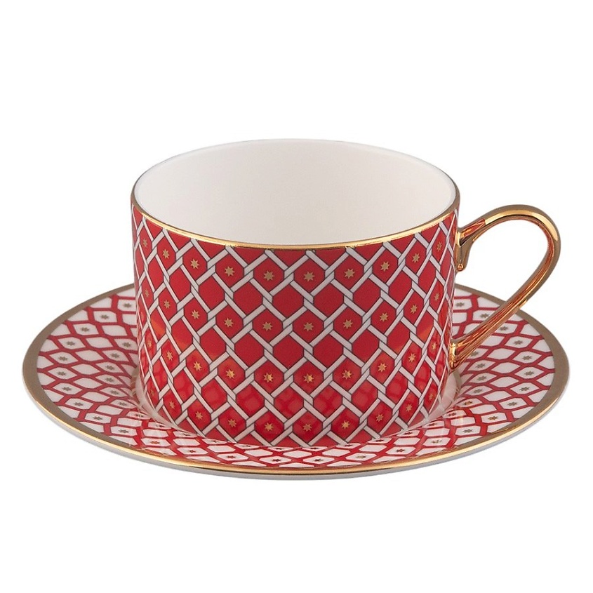 Изображение товара Императорский фарфоровый набор чашка с блюдцем Скартлетт №2 из костяного фарфора