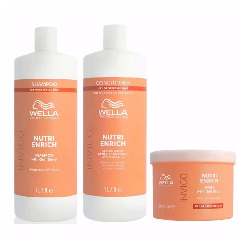 Изображение товара WELLA Набор средств для волос INVIGO Nutri-Enrich: шампунь + кондиционер + маска, 2х1000 мл + 500 мл