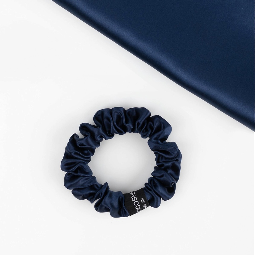 Изображение товара Шёлковая резинка для волос SCICOSMO темно-синяя натуральный шелк 2 см