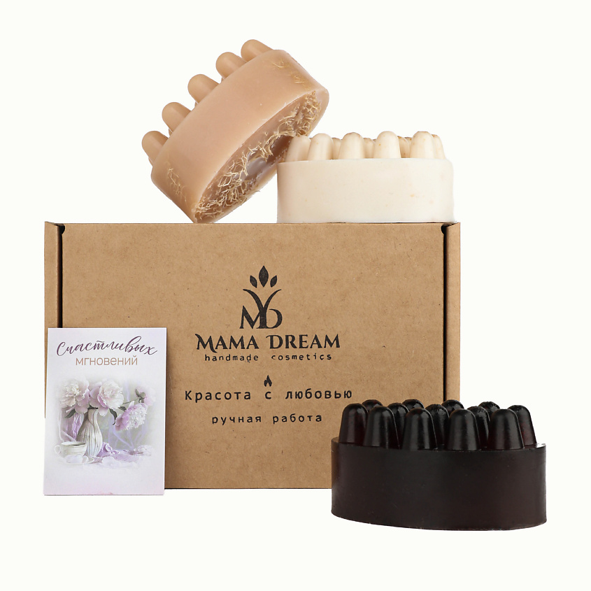 Изображение товара MAMA DREAM Набор массажного мыла 3 шт Кофе Овсянка Кокос