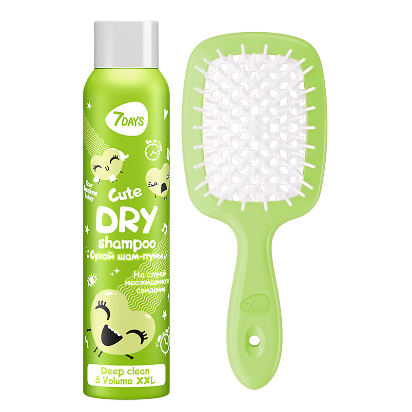 Изображение товара Набор для волос 7DAYS CUTE сухой шампунь 200 мл и массажная расческа компактная