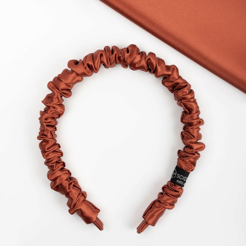 Изображение товара Шёлковый ободок для волос из натурального шелка в терракотовом цвете SCICOSMO