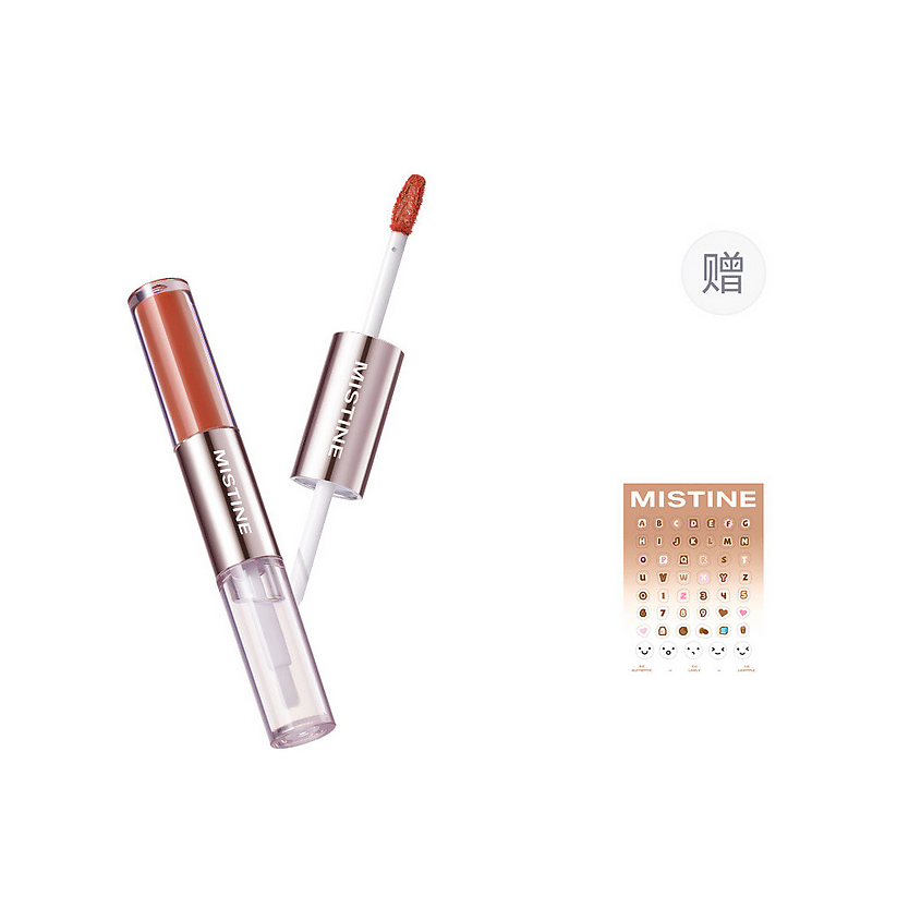 Изображение товара MISTINE Tipsy-Lock Lip Duo Gloss Двустороннее средство для губ и щёк, D09 Orange Sea Sweet Champagne