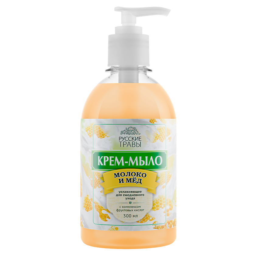 Изображение товара Русские Травы Крем-мыло жидкое Молоко и мед Увлажнение для тела и рук