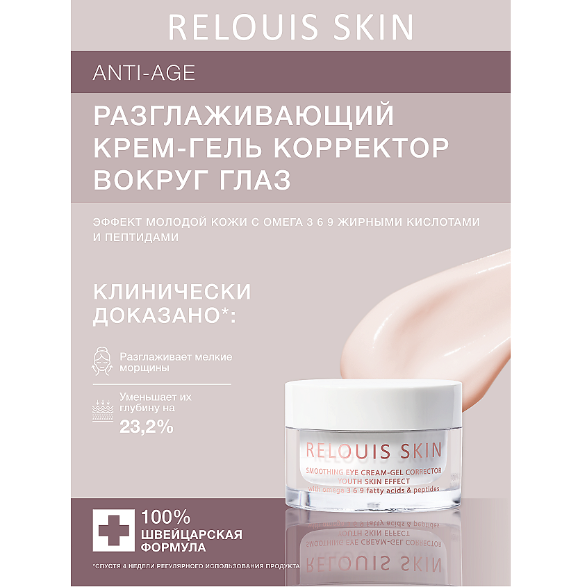 Изображение товара RELOUIS Разглаживающий крем-гель корректор вокруг глаз эффект молодой кожи, 15 г