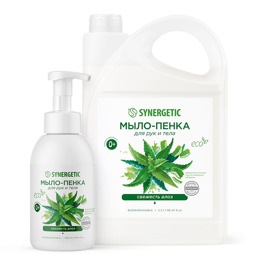 Изображение товара SYNERGETIC Мыло-пенка для рук и тела Свежесть алоэ 500 мл + 3500 мл гипоаллергическое натуральное