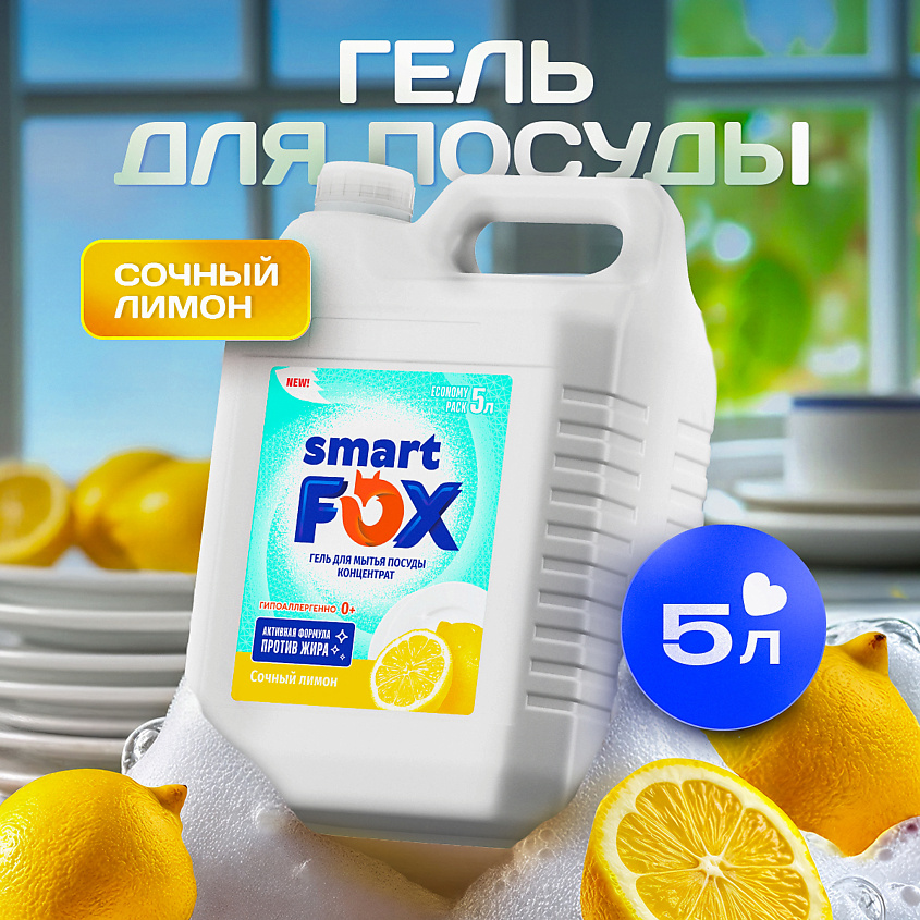 Изображение товара SMART FOX Средство для мытья посуды Сочный лимон, 5000 мл
