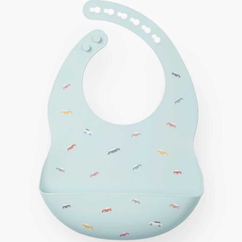 Изображение товара Силиконовый нагрудник HAPPY BABY cars с кармашком для улавливания пищи