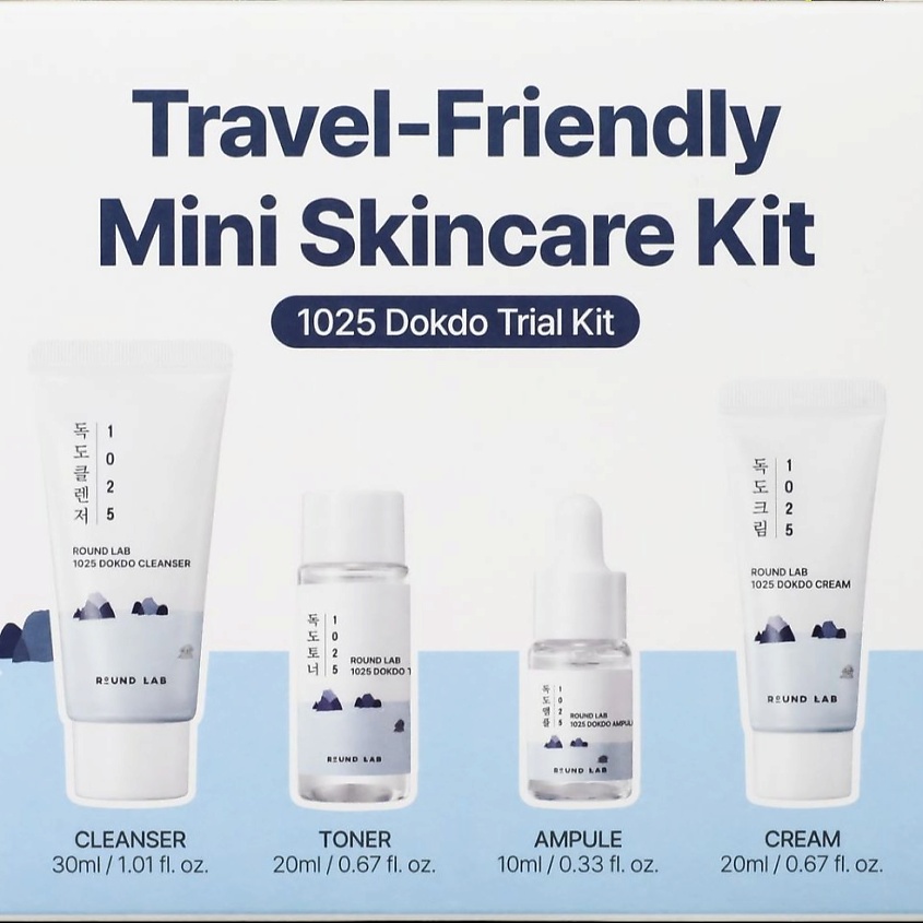 Изображение товара ROUND LAB Дорожный набор с морской водой: пенка + тонер + сыворотка + крем 1025 Dokdo Trial Kit, 30 мл + 20 мл + 10 мл + 20 мл
